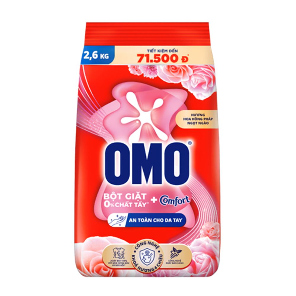 Bột Giặt Omo Comfort Hương Hoa Hồng Pháp Ngọt Ngào 2.6KG