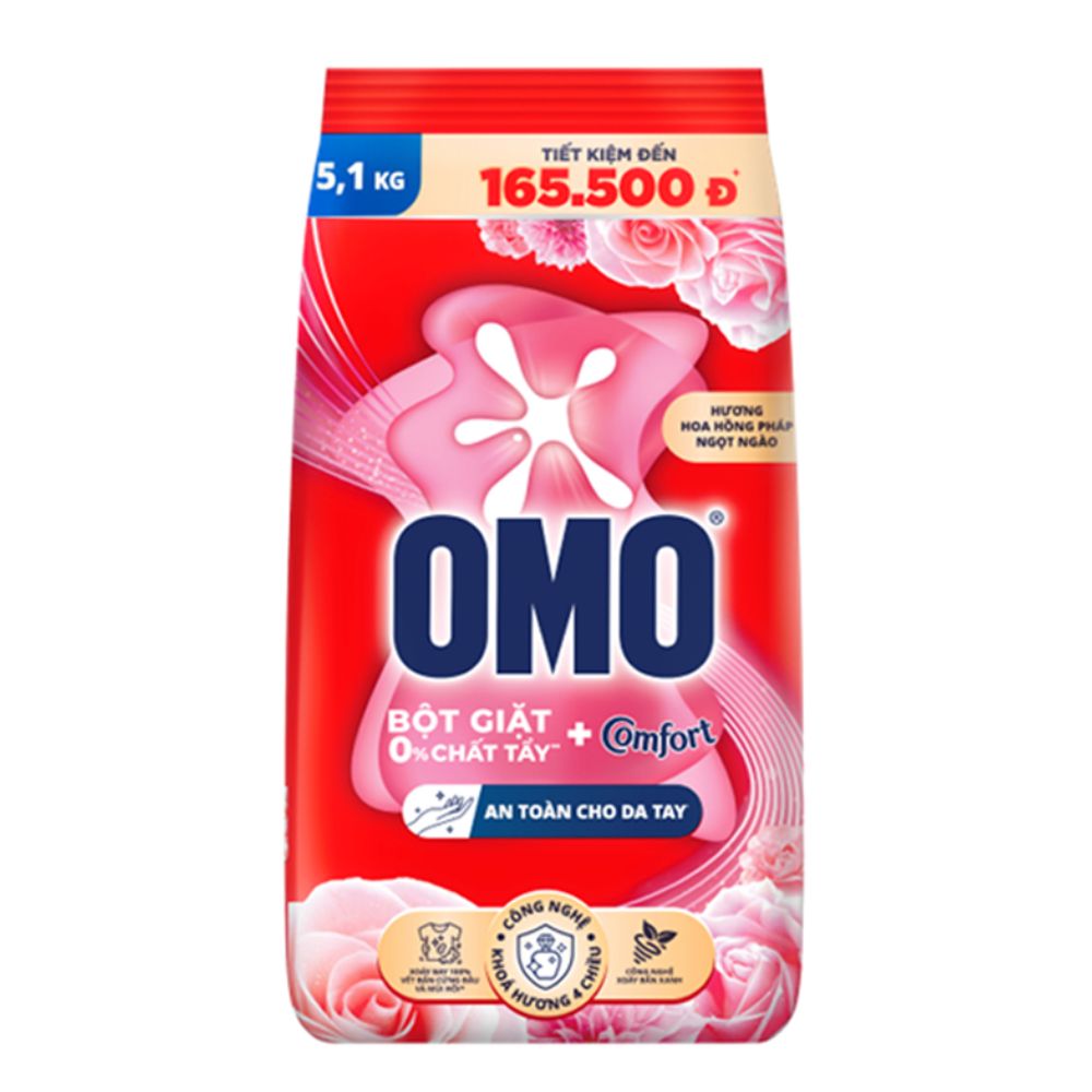 Bột Giặt Omo Comfort Hương Hoa Hồng Pháp Ngọt Ngào 5.1KG