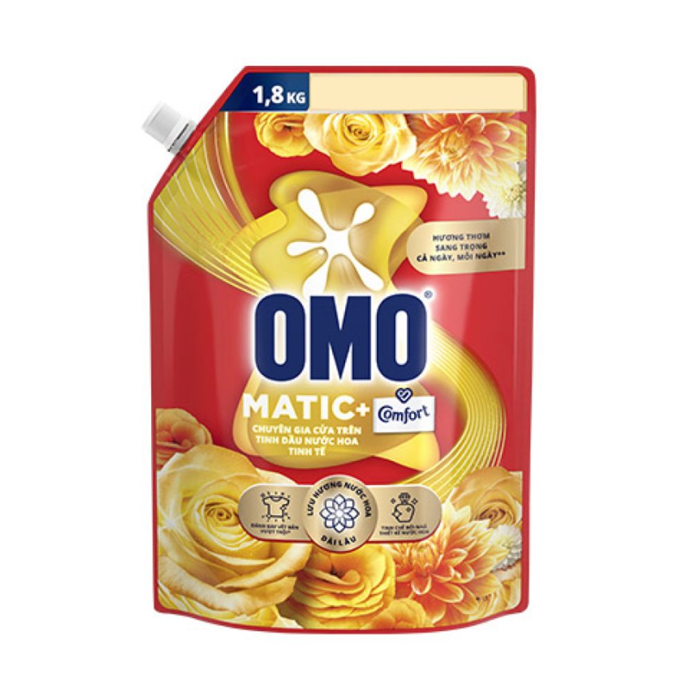 Nước Giặt OMO Matic Comfort Chuyên Gia Cửa Trên Tinh Dầu Nước Hoa Tinh Tế 1.8KG