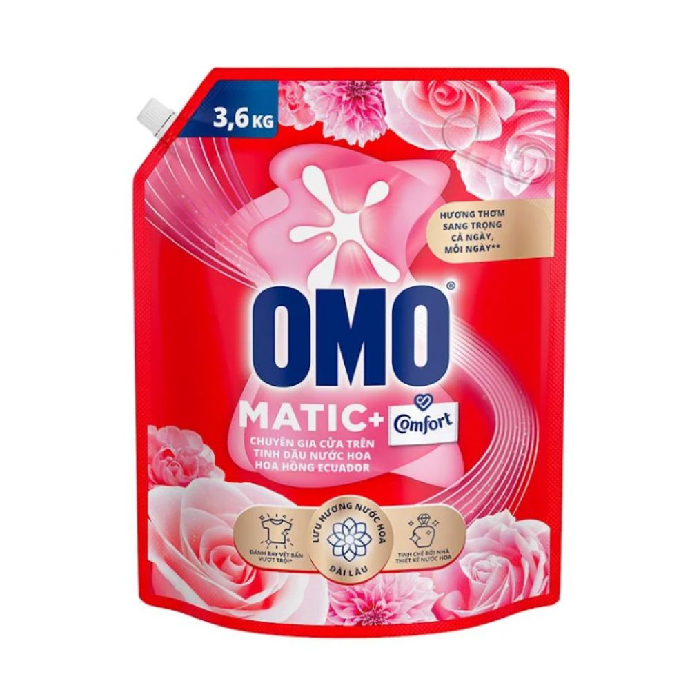 Nước Giặt OMO Matic Cửa Trên Comfort Hoa Hồng Ecuador 3.6KG