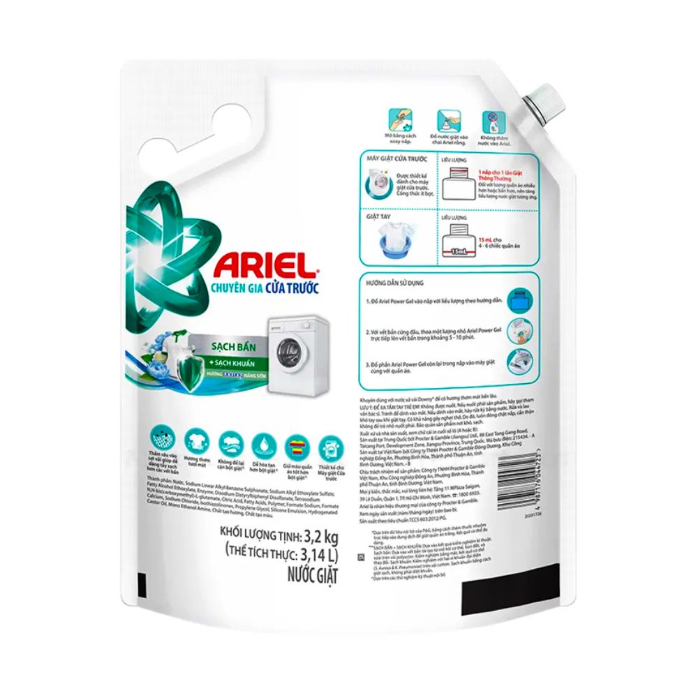 Nước giặt Ariel Cửa Trước hương Downy Nắng Sớm 3.2KG