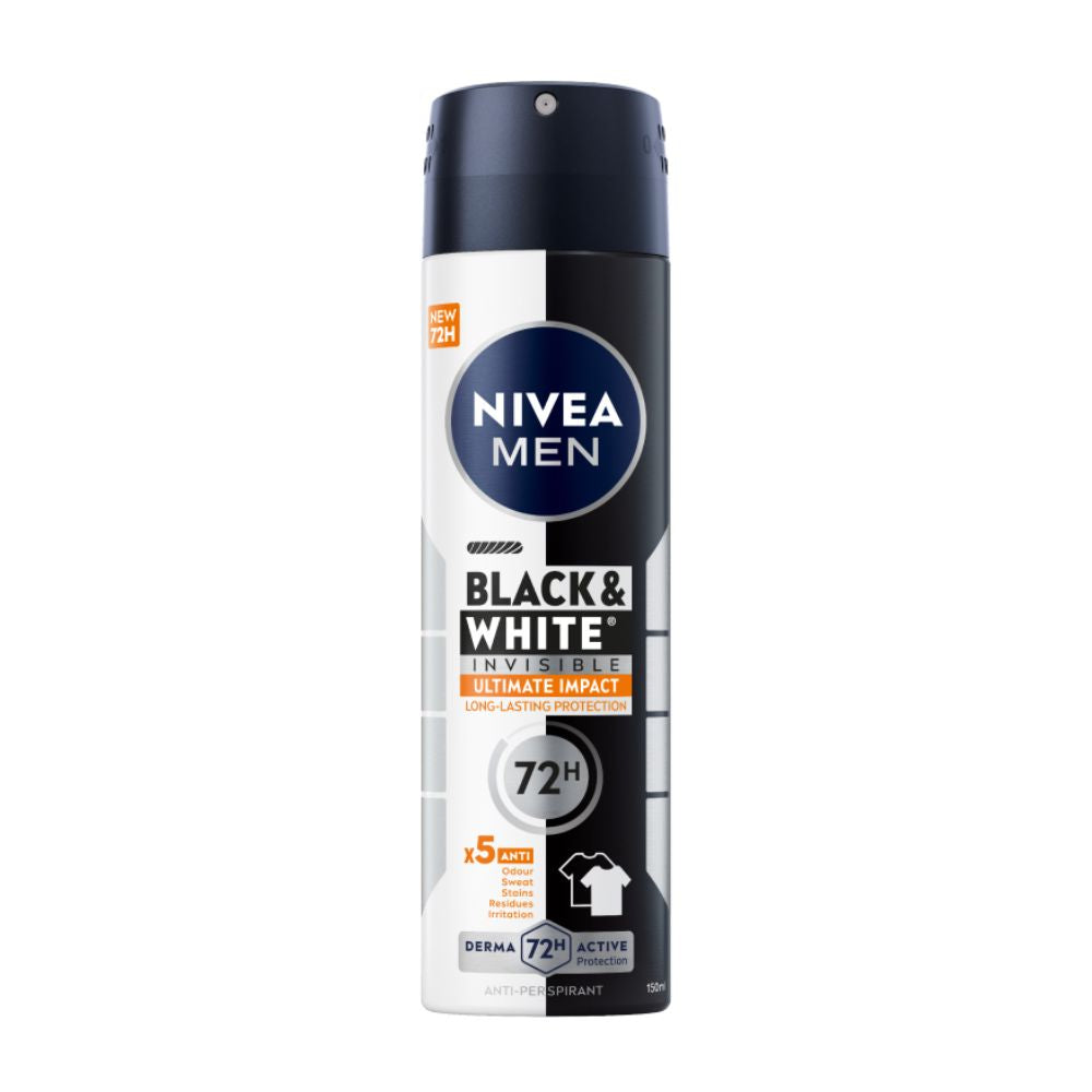 Nivea Men Black & White Invisible Anti-Odor Spray Prevents Yellowing 150ML