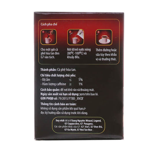 Cà Phê Trung Nguyên G7 2in1 Hòa Tan Đen 2G - Hộp 15 Gói