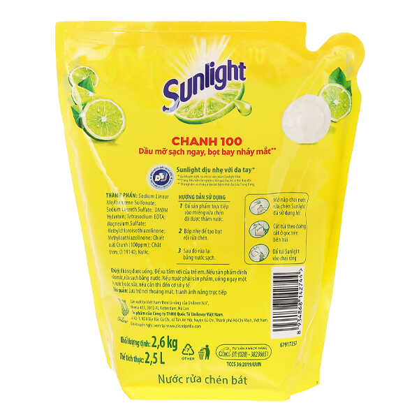 Nước Rửa Chén Sunlight Chanh Túi 2.6kg
