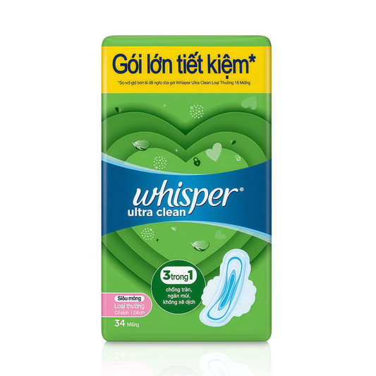 Băng Vệ Sinh Whisper Siêu Mỏng Mặt Lưới Ngày Thường 24cm 34 Miếng