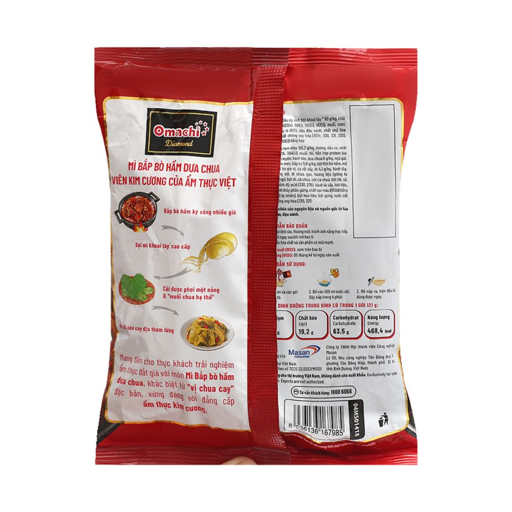 Mì Khoai Tây Omachi Diamond Bắp Bò Hầm Dưa Chua 121G