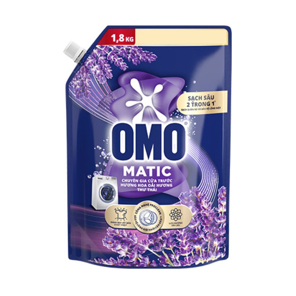 Nước Giặt Omo Máy Giặt Cửa Trước Hương Hoa Oải Hương Thư Thái 1.8KG