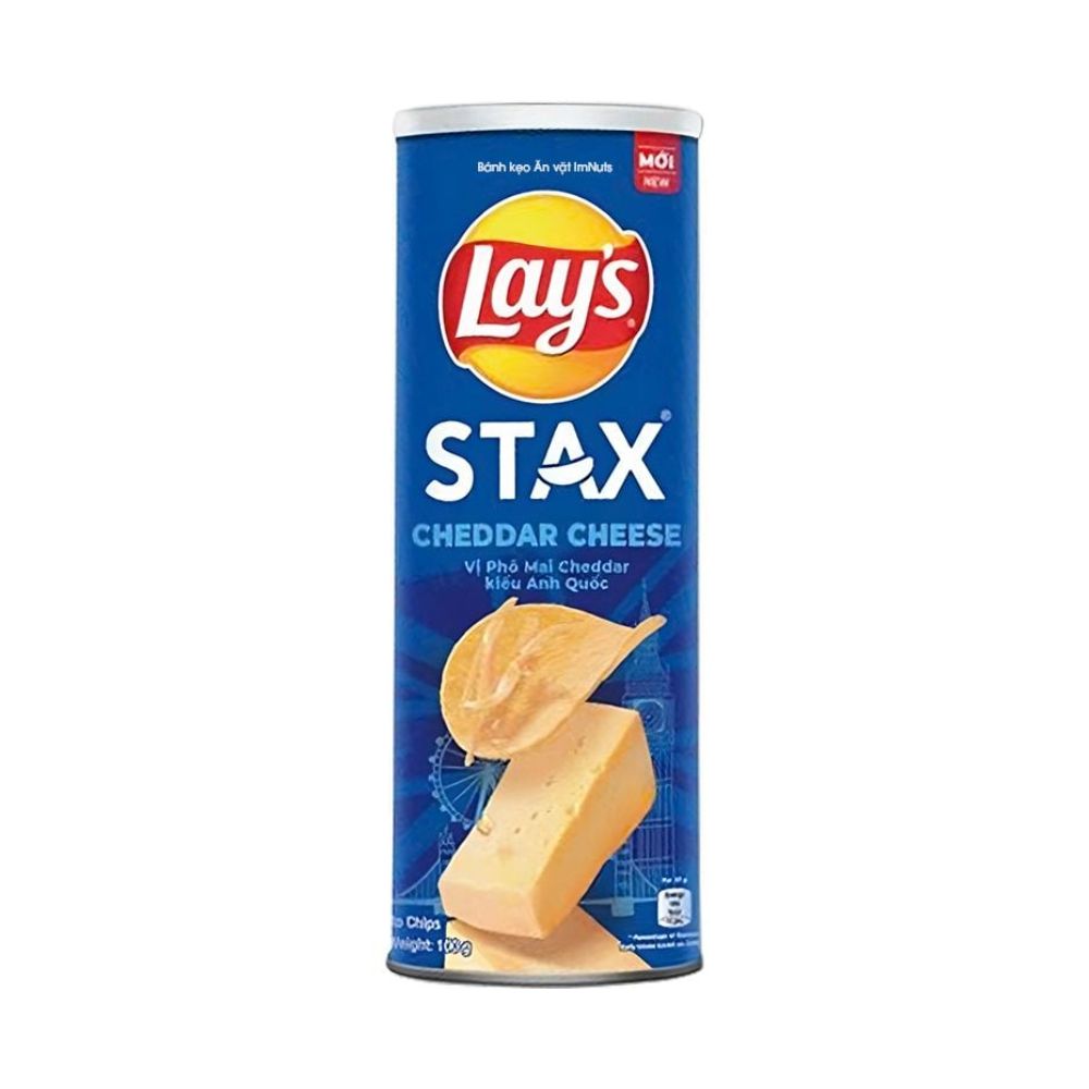 Snack Khoai Tây Lay's Stax Vị Phô Mai Cheddar Kiểu Anh Quốc 100G