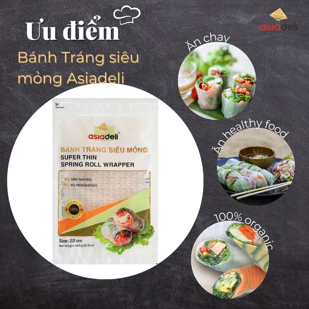 Bánh Tráng Siêu Mỏng Asiadeli 22 cm x 16 cm Không Nhúng Nước gói 300g Hàng Xuất Khẩu