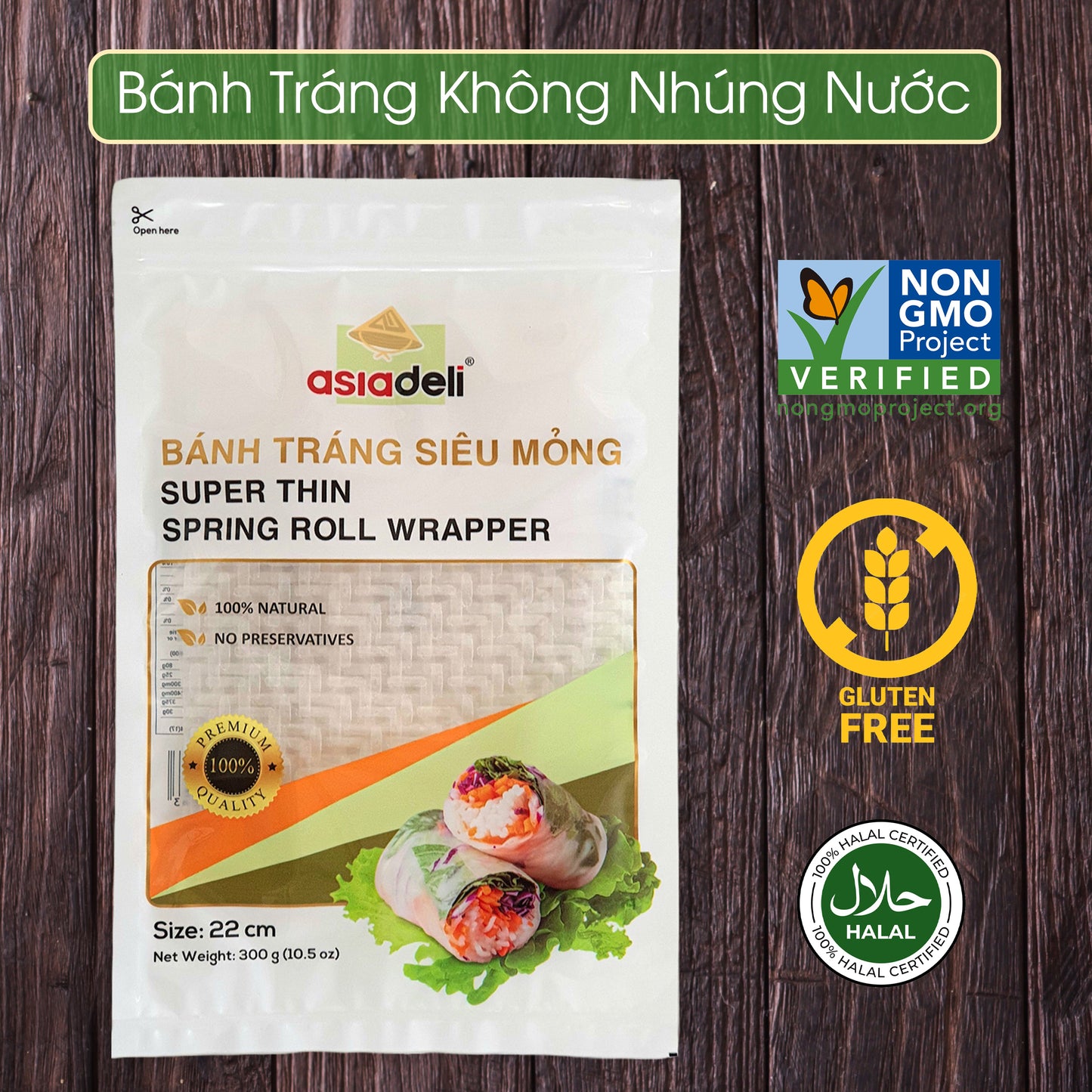 Bánh Tráng Siêu Mỏng Asiadeli 22 cm x 16 cm Không Nhúng Nước gói 300g Hàng Xuất Khẩu