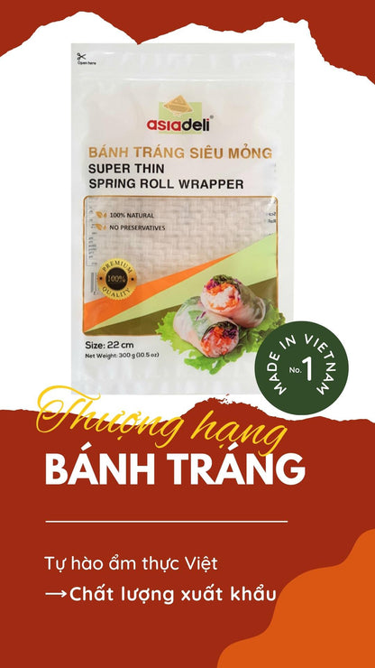 Bánh Tráng Siêu Mỏng Asiadeli 22 cm x 16 cm Không Nhúng Nước gói 300g Hàng Xuất Khẩu