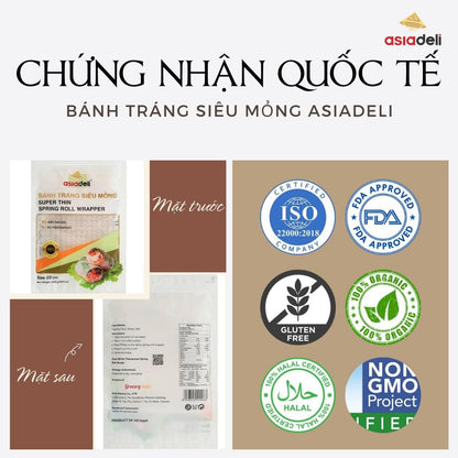 Bánh Tráng Siêu Mỏng Asiadeli 22 cm x 16 cm Không Nhúng Nước gói 300g Hàng Xuất Khẩu