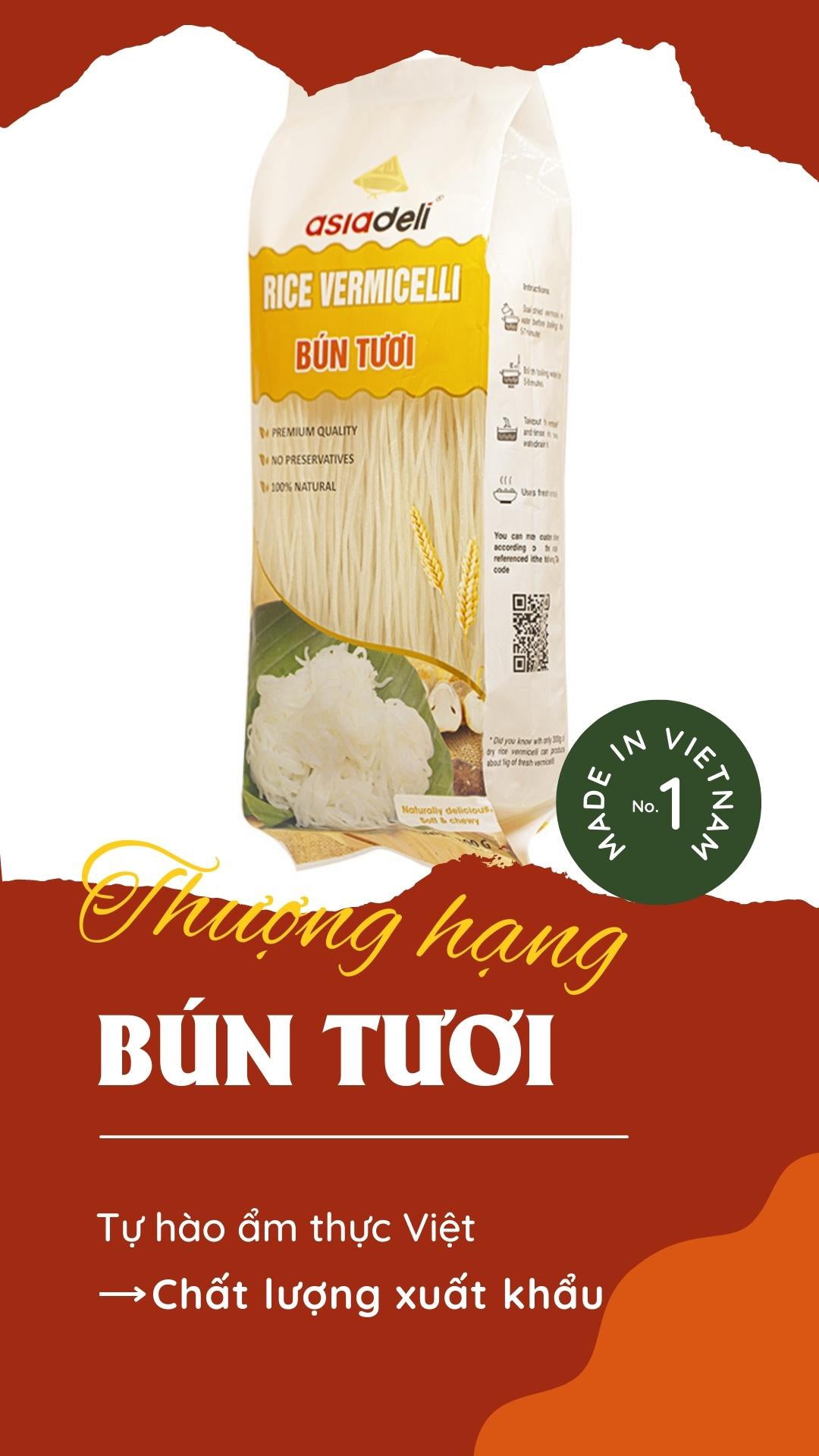 Bún Tươi Khô Asiadeli gói 300g Hàng Xuất Khẩu