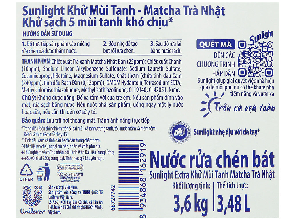 Nước rửa chén Sunlight Extra trà xanh 3.6kg