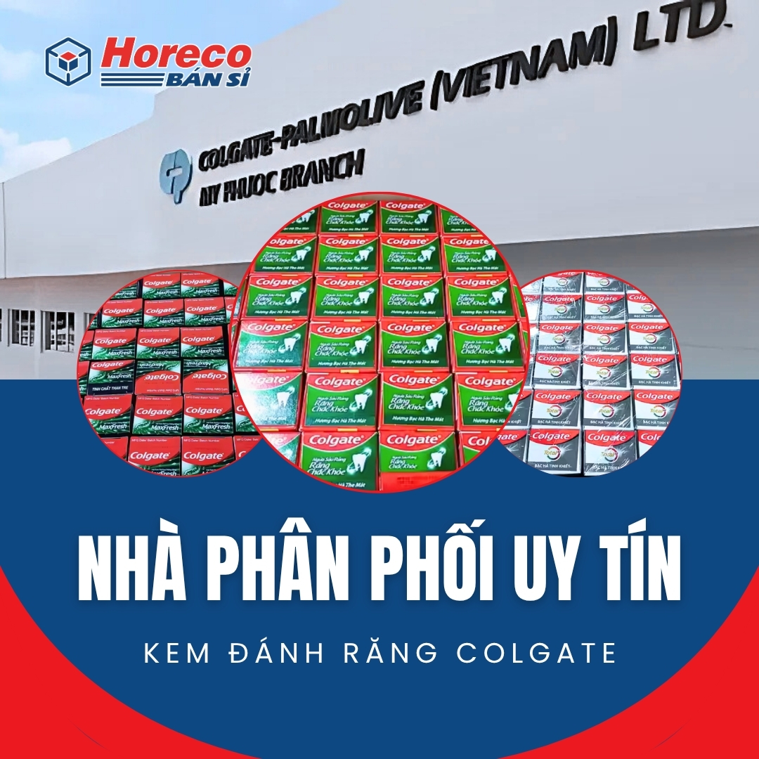 Kho hàng Colgate-Palmolive tại Horeco với các sản phẩm kem đánh răng chính hãng
