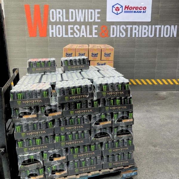 Nước Tăng Lực Monster Lon Đen Pallet nước tăng lực Monster lon đen – Hàng sẵn tại kho Horeco, chuyên xuất khẩu và phân phối toàn quốc