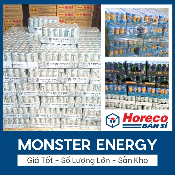 Nhà Phân Phối Uy Tín Nước Tăng Lực Monster Energy Nước tăng lực Monster Energy các vị – Hàng hóa trưng bày tại kho Horeco, sẵn sàng phân phối số lượng lớn