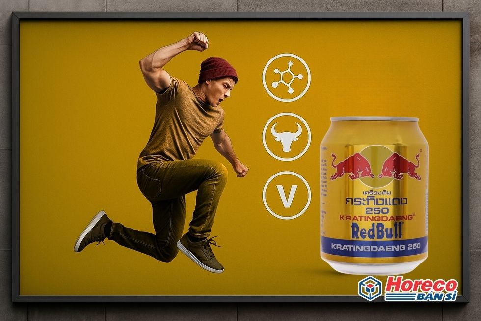 Hàng Tiêu Dùng HORECO https://horeco.vn Hình ảnh động và mạnh mẽ từ quảng cáo Red Bull trên pano lớn.