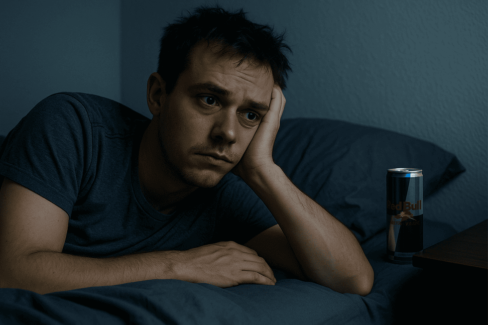 Một trái tim tượng trưng cho hệ tim mạch bị ảnh hưởng bởi caffeine từ Red Bull.