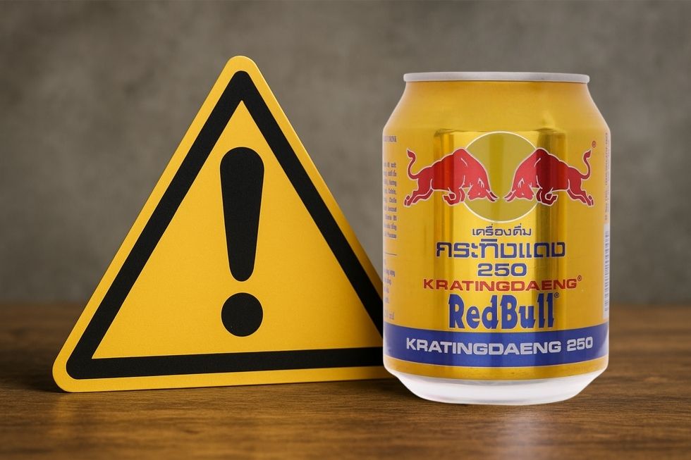 Hình ảnh một lon Red Bull với phân tử đường xung quanh.