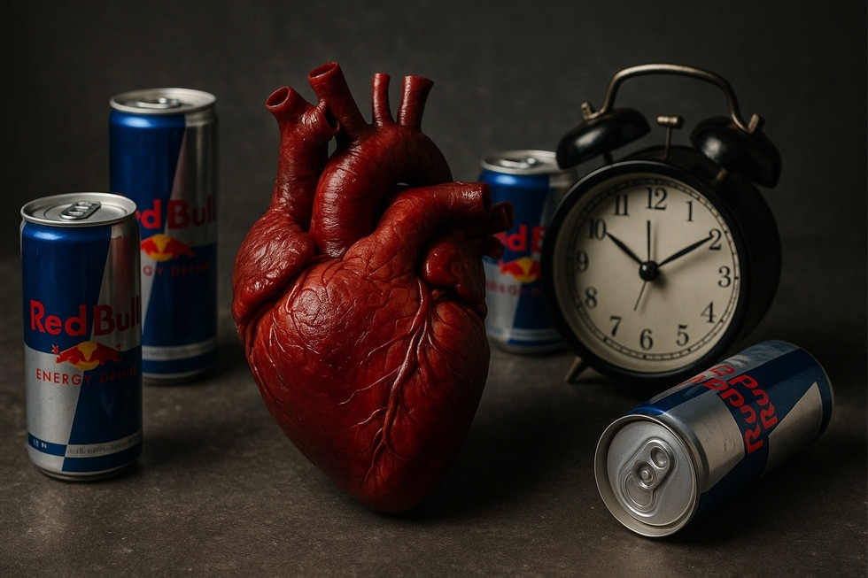 A vibrant image depicting caffeine effects on heart rate and blood pressure related to Red Bull consumption.