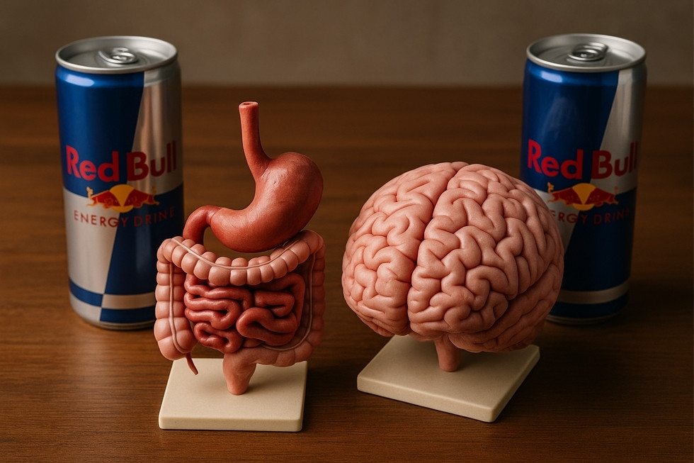 A vibrant image depicting caffeine effects on heart rate and blood pressure related to Red Bull consumption.