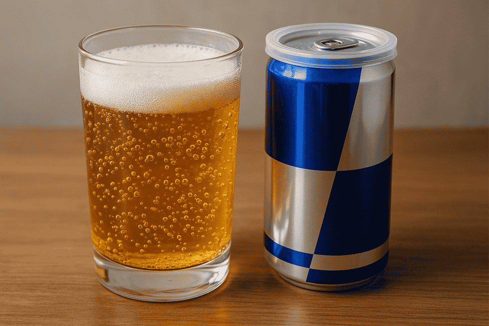 Hình ảnh minh họa một lon Red Bull được lưu trữ trong điều kiện phòng thoáng mát, ánh sáng nhẹ.