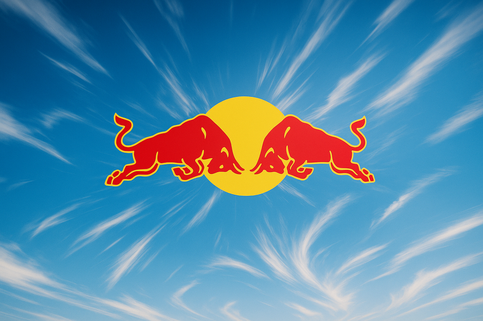 Hàng Tiêu Dùng HORECO https://horeco.vn Biểu tượng Red Bull trên nền xanh với các yếu tố năng động.