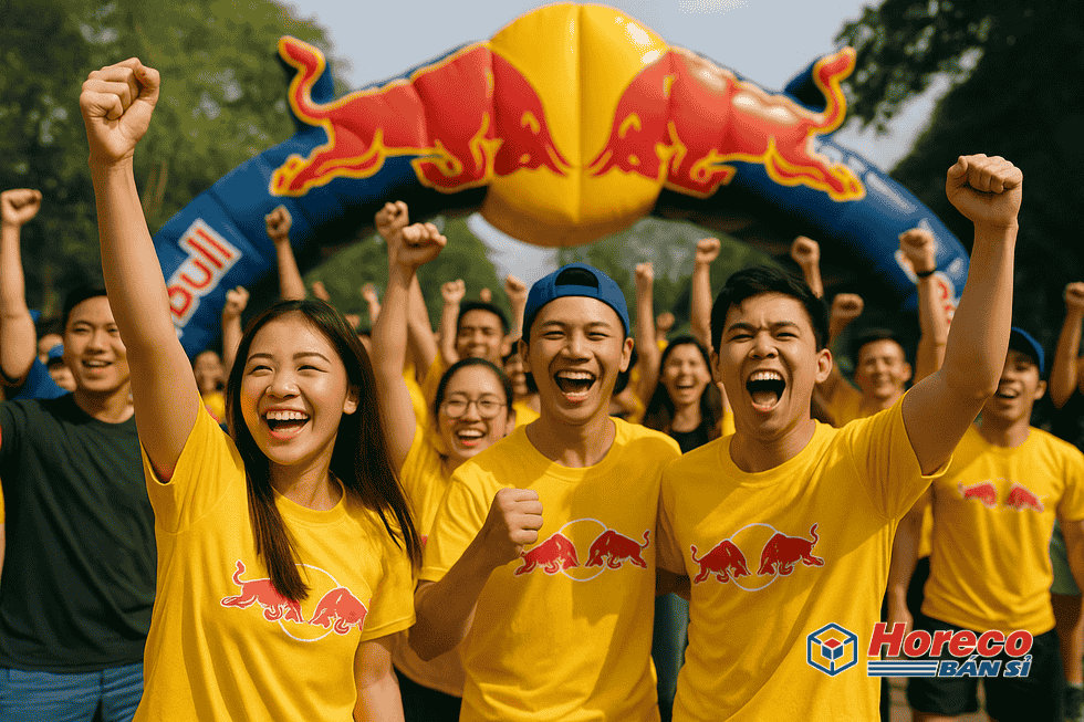 Chai nước tăng lực Red Bull mới với bổ sung kẽm nằm trên nền đỏ.