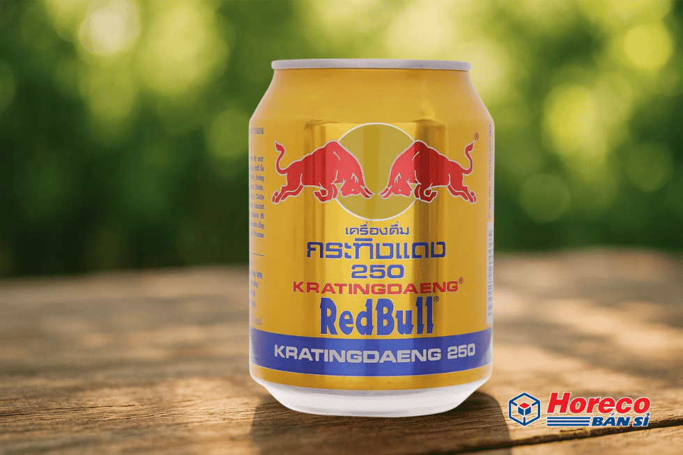 Hàng Tiêu Dùng HORECO https://horeco.vn Một lon Red Bull nổi bật trong ánh sáng tự nhiên, bày tỏ sự tươi mới và hương vị độc đáo.