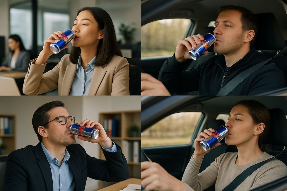 Hàng Tiêu Dùng HORECO https://horeco.vn Nhóm đa dạng gồm dân văn phòng và tài xế thưởng thức Red Bull.