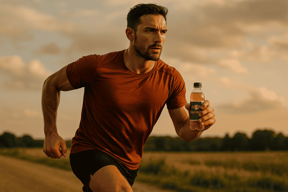 Lon Red Bull và tách cà phê với sự tươi mới từ caffeine.