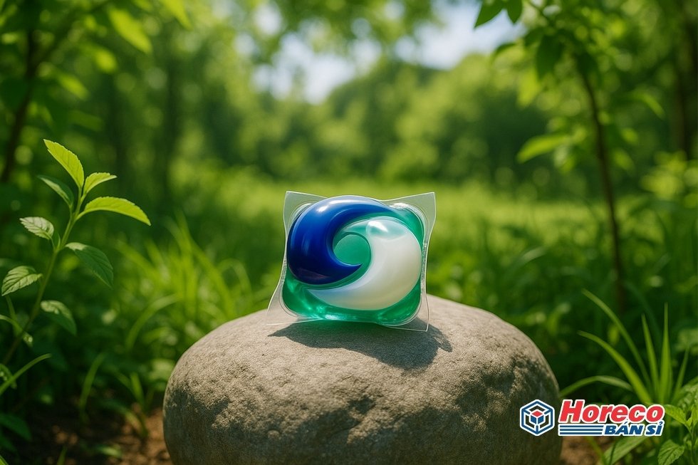 Viên giặt Tide Pods Ultra Oxi trên tay người tiêu dùng, sẵn sàng cho máy giặt.