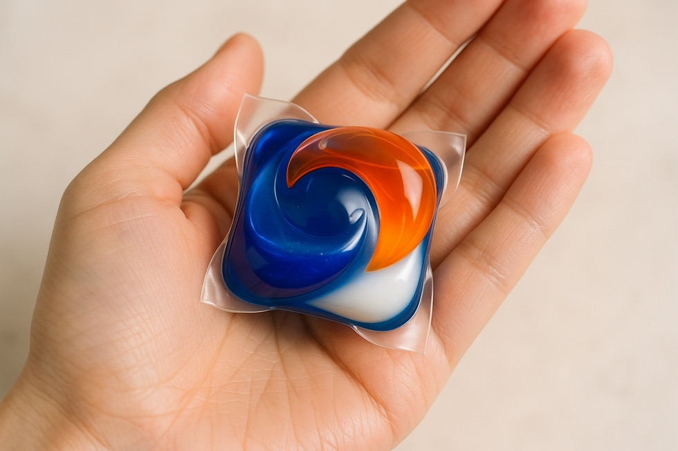 Viên giặt Tide Pods Ultra Oxi trên tay người tiêu dùng, sẵn sàng cho máy giặt.