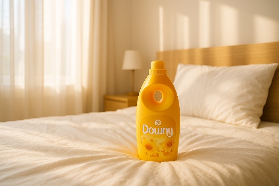 Hình ảnh chai Downy Nắng Mai trong phòng khách hiện đại.