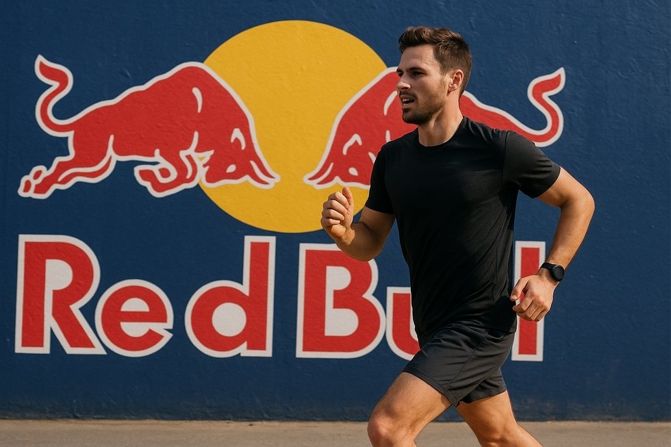 Vận động viên uống Red Bull trên sân.