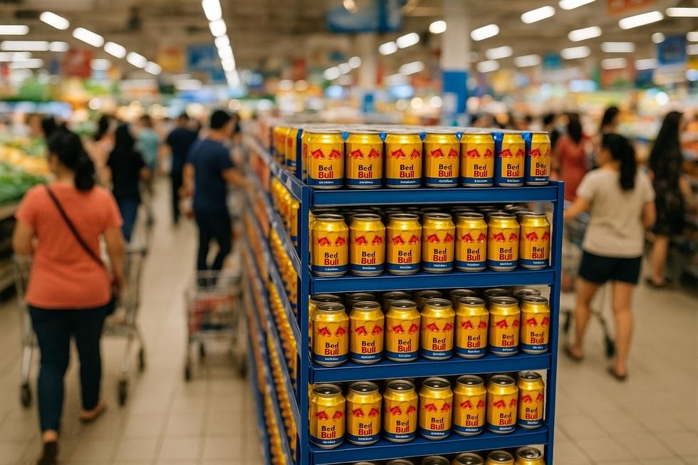Hình ảnh một người uống Red Bull với sự tỉnh táo và tràn đầy năng lượng.
