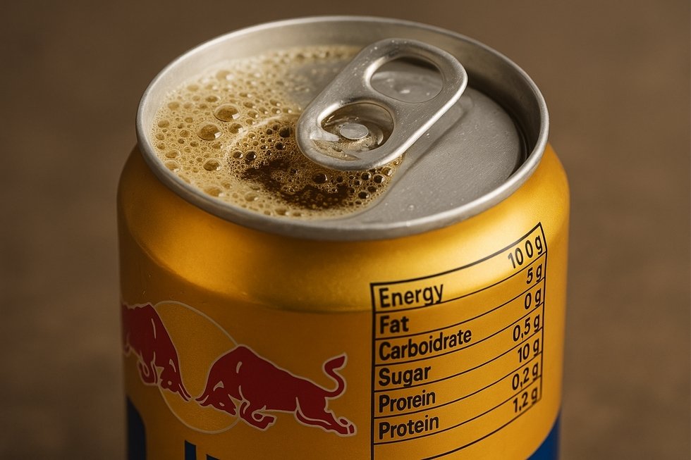 Hình ảnh một lon Red Bull Thái Kẽm với nhãn hiển thị kẽm và vitamin.