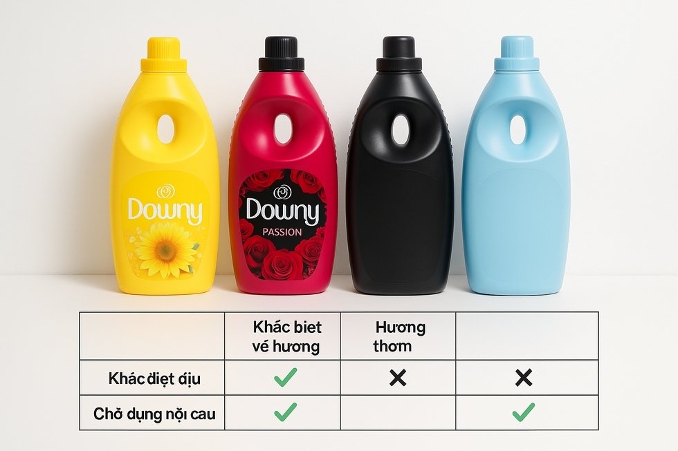 Hình ảnh chai Downy Nắng Mai trong phòng khách hiện đại.