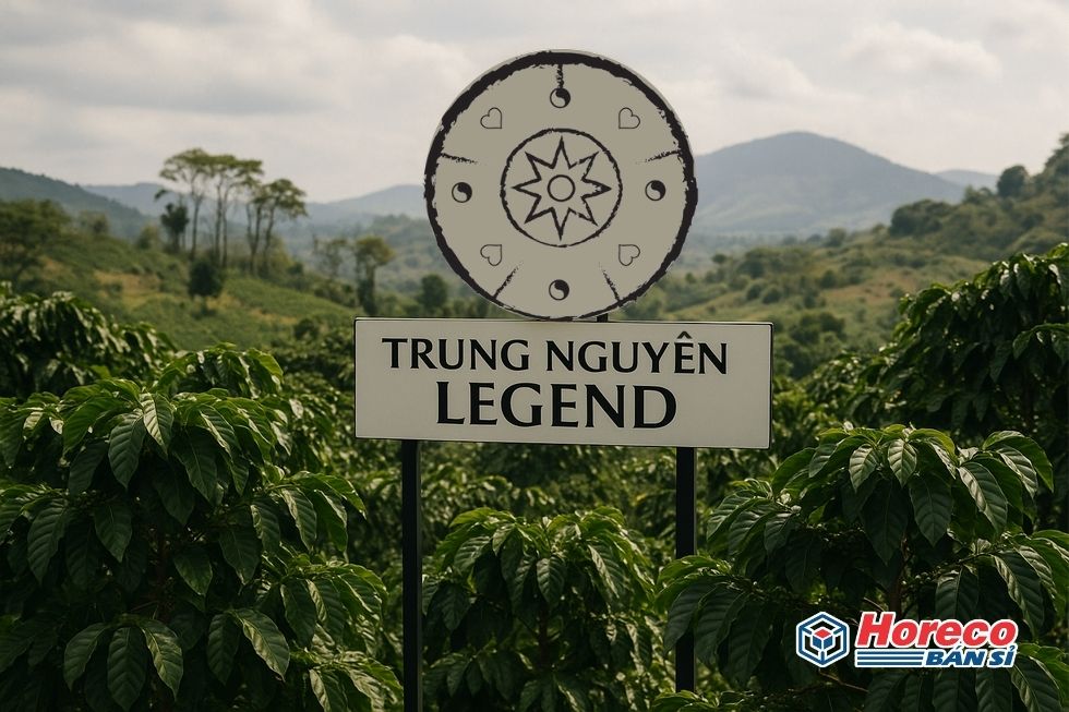 Hàng Tiêu Dùng HORECO https://horeco.vn Logo Trung Nguyên Legend trên cao nguyên cà phê nổi tiếng.